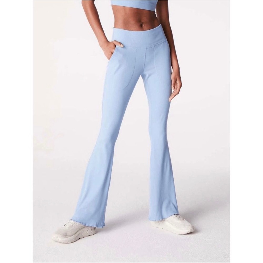 Outdoor Voices Rib Flare Pant Morning Blue Ribbed Lettuce Hem Leggings Small 71